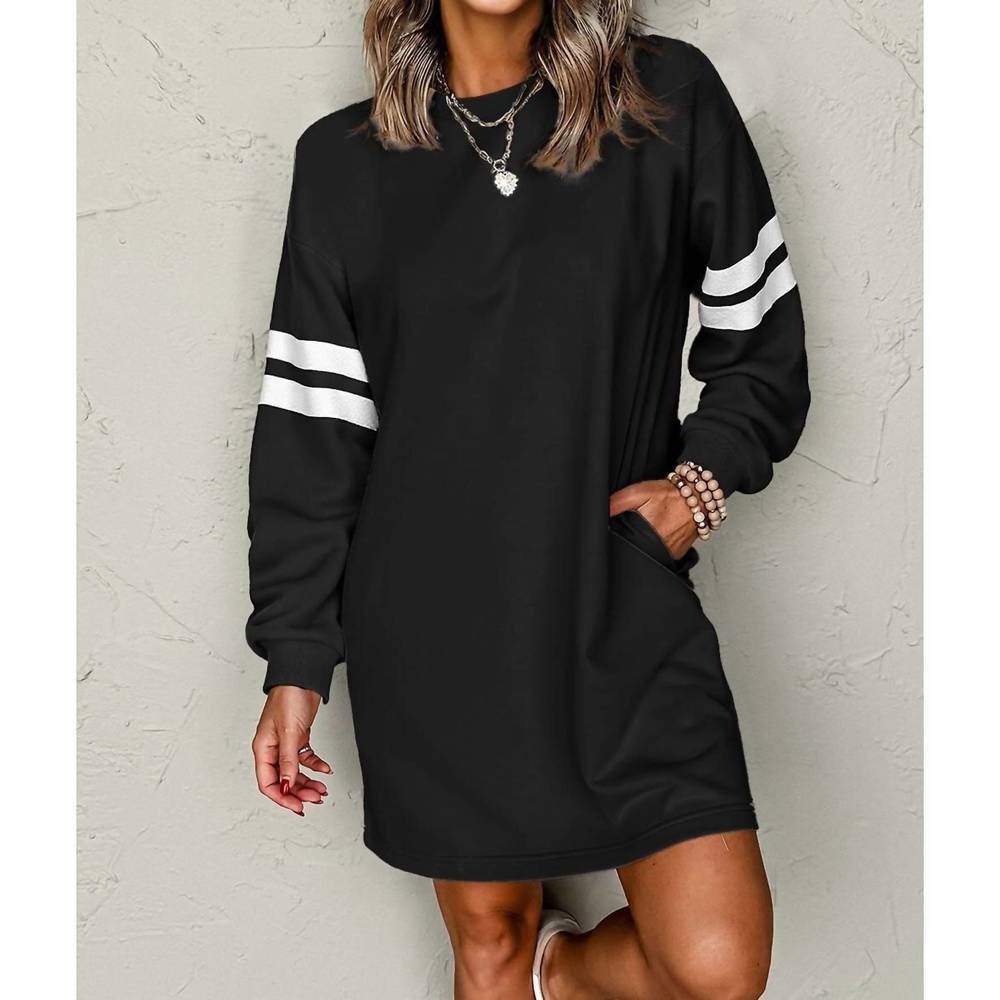 NEW DEAR LOVER contrast banded sleeve sweatshirt dress in black
